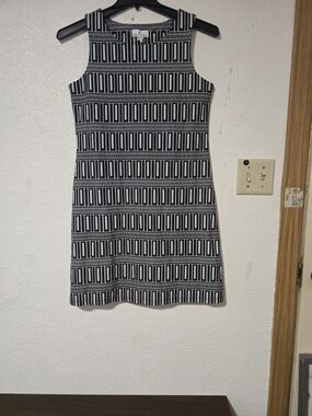 Jude Connally Black & White Geometric Print Shift Dress Size M Made in USA